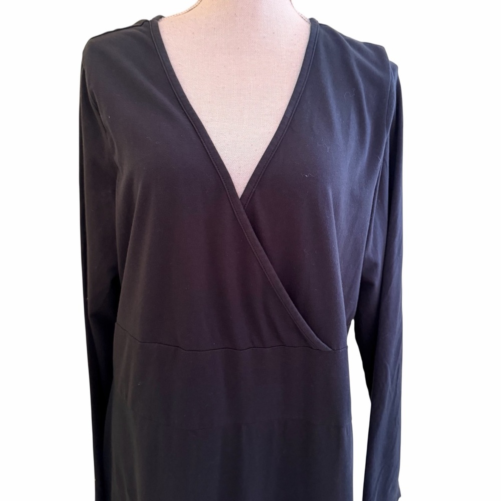 Eddie Bauer Navy Blue Surplice Maxi Dress with Print Floral Border XL Long - Picture 4 of 12